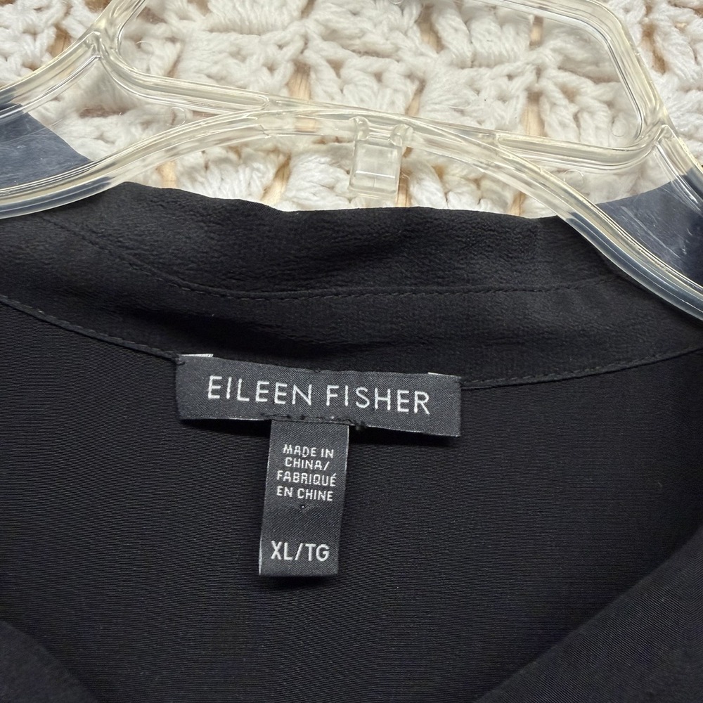 Eileen Fisher 100%Silk Shirt Top Women XL Gray Black WhimsigothFairt Button - Picture 6 of 10